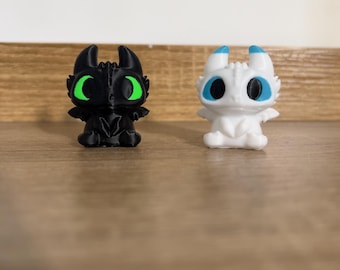 Toothless & Light Fury-sleutelhanger: 3D-geprinte drakensleutelhanger