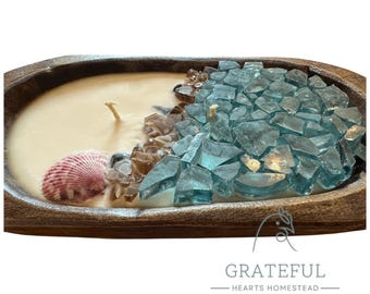 Fire Glass Dough Bowl Candle, Fire Pit Candle, beach candle, beach gifts