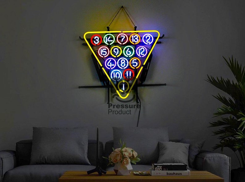 15 Ball Rack Billiards Snooker Real Glass Neon Sign Light Wall Hanging ...