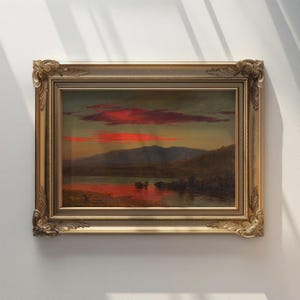 Sunset, Hudson, New York (1873) by Frederic Edwin Church | Landscape Painting | Vintage Art Print, Antique Oil Painting | Digital Download