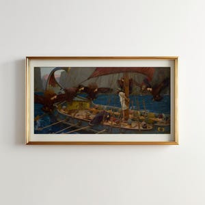 Ulysses and the Sirens (1891) by John William Waterhouse | Greek Mythology | Vintage Art Print, Antique Oil Painting | Digital Download