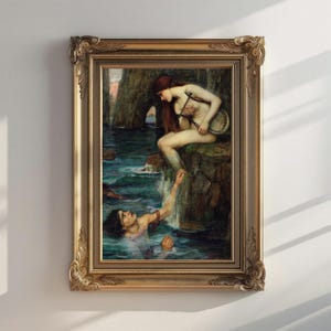 The Siren by John William Waterhouse | Pre-Raphaelite | Mythology, Vintage Art Print, Classical Art, Antique Oil Painting | Digital Download