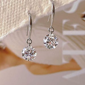 Moissanite Dangle Hoop Earrings, 925 Sterling Silver Round Diamond Drop Earrings, bridal wedding earrings, Anniversary Jewelry Gift for Her