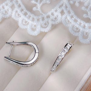 18K White Gold Hoop Earrings, Dainty Moissanite White Gold Hoops Earrings,  Moissanite Huggies, Hypoallergenic Everyday Earrings