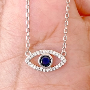 Eye Necklace 925 Sterling Silver, Blue Gemstone Protection Pendant,Dainty Third Eye Necklace, Minimalist Spiritual Jewelry Gift for Her