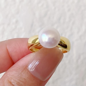 Vintage Pearl Ring, Natural Premium Pearl Gold Ring, Adjustable Gold Ring, Minimalist  Freshwater Pearl Ring, 18K Gold Pearl Ring for women