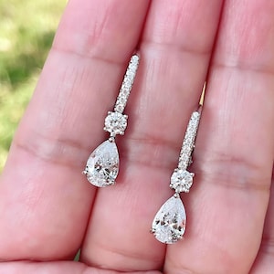3CT Pear Moissanite Dangle Earrings, 18K White Gold  Moissanite Drop Hoop Earring, Bridal Wedding Diamond Earrings, Anniversary Jewelry Gift