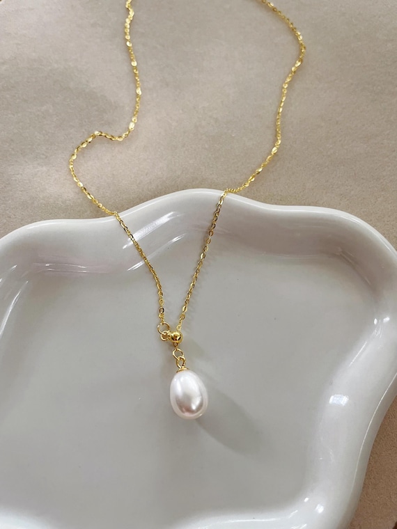 Pearl Drop Necklace, Minimalist 18K Freshwater Pearl Dangle Necklace , Gold Pearl Jewelry Gift