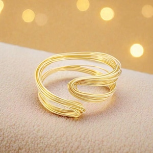14K Gold Coil Bangle Bracelet, Minimalist Wire Wrap Bracelet, Adjustable Gold Plated Bangle, Modern Everyday Jewelry