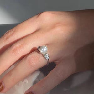 Natural Pearl Ring, Genuine Freshwater Pearl Ring,  925 Sterling Silver Adjustable Ring for Everyday Wear