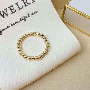 14K Gold Beaded Stacking Ring, Minimalist Dainty Gold Beads Band