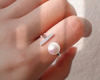 Real freshwater pearl ring, Natural pearl ring, Adjustable 925 sterling silver band ring, Dainty pearl ring for everyday wear