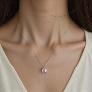 18K Gold Coin Pearl Necklace: Natural Purple Freshwater Pearl Pendant