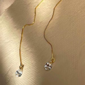 Pear Moissanite Threader Earrings, 14K Gold Drop Dangle Earrings, Dainty Floating Diamond Earrings, Minimalist Bridal Jewelry Gift for Her