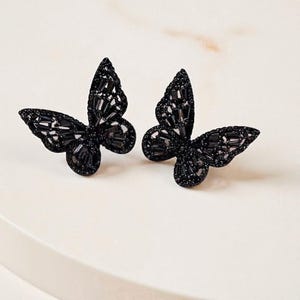 Black Butterfly Stud Earrings | Dainty CZ Butterfly Earrings | Fashion Cute Earrings | Minimalist Butterfly Jewelry Gift for Women & Girls