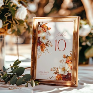 Fall Wedding Table Numbers, Table Number Template, Autumn Wedding Table Numbers, Printable Seating Cards, Canva Template, CTW02