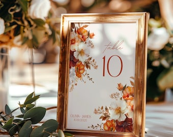 Fall Wedding Table Numbers, Table Number Template, Autumn Wedding Table Numbers, Printable Seating Cards, Canva Template, CTW02