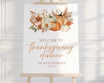 Editable Pumpkin Thanksgiving Welcome Sign Template, Friendsgiving Welcome Sign, Fall Welcome Sign, Dinner Party Decor Welcome Sign, Canva