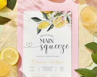 Editable Main Squeeze Bridal Shower Invitation, Lemon Bridal Shower, Citrus Bridal Shower Invitation, Instant Download, Canva Template
