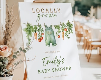 Locally Grown Baby Shower Welcome Sign, Farmer's Market Baby Shower Editable Sign, Neutral Baby Shower Sign, Canva Template, CT01