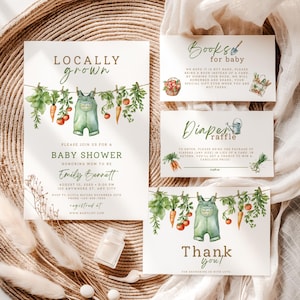 Locally Grown Baby Shower Bundle, Boho Farmer's Market Baby Invitation, Editable Templates, Canva, Baby Shower Printables,Diaper raffle,CT01
