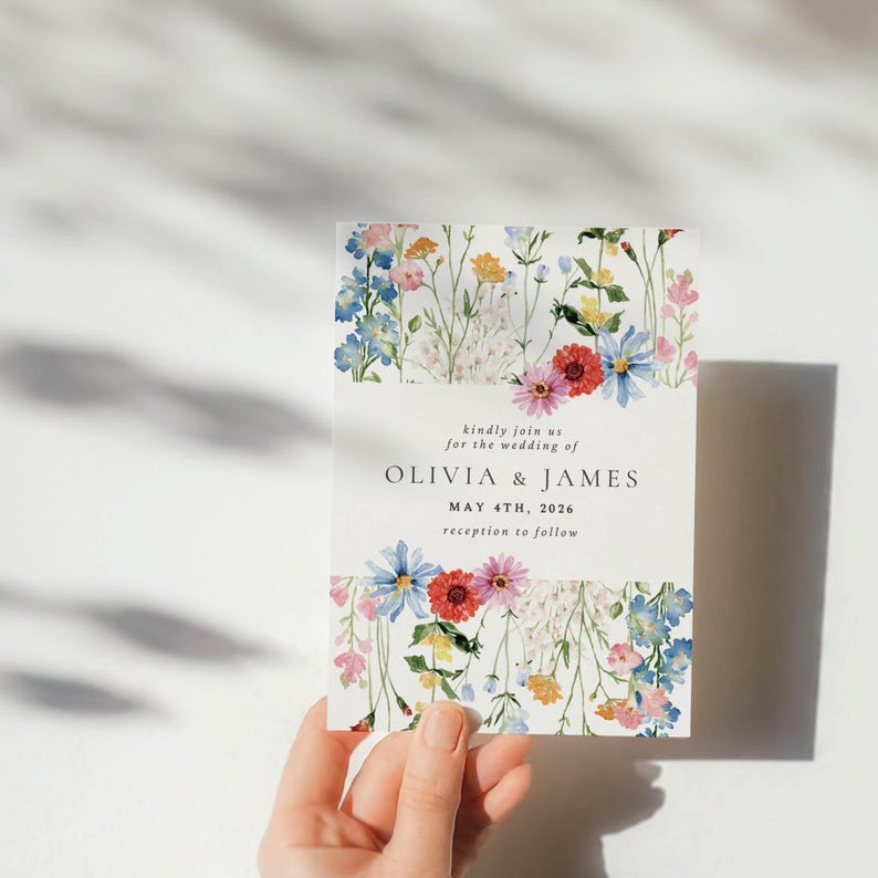 Wildflower Wedding Invitation Template, Floral Wedding Invite, Editable Wedding Evite, Rustic Wedding Invitation, Canva Template image 5