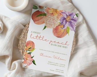 Baby In Bloom Invitation -  A Sweet Little Peach Invitation - Baby In Bloom Baby Shower - Printable Digital Invitation - Template Canva