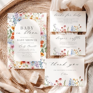 Baby In Bloom Baby Shower Bundle, Baby In Bloom Baby shower Invite, Wildflowers Theme Baby Shower, Canva Template, Digital Download