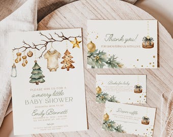 Merry Little  Baby Shower Bundle - Christmas  Baby Shower Invitation Bundle - Winter Baby Shower   - Printable - Gender Neutral - BCT11