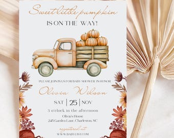 Little Pumpkin Baby Shower Invitation, Fall Baby Shower Invite, A Little Pumpkin is on the Way, Pumpkin Invitation, Autumn Baby Shower