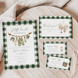 Editable A Little Hunter Baby Shower Bundle, Hunting Baby Shower Invite, Baby Boy Shower, Canva Template, Digital Download