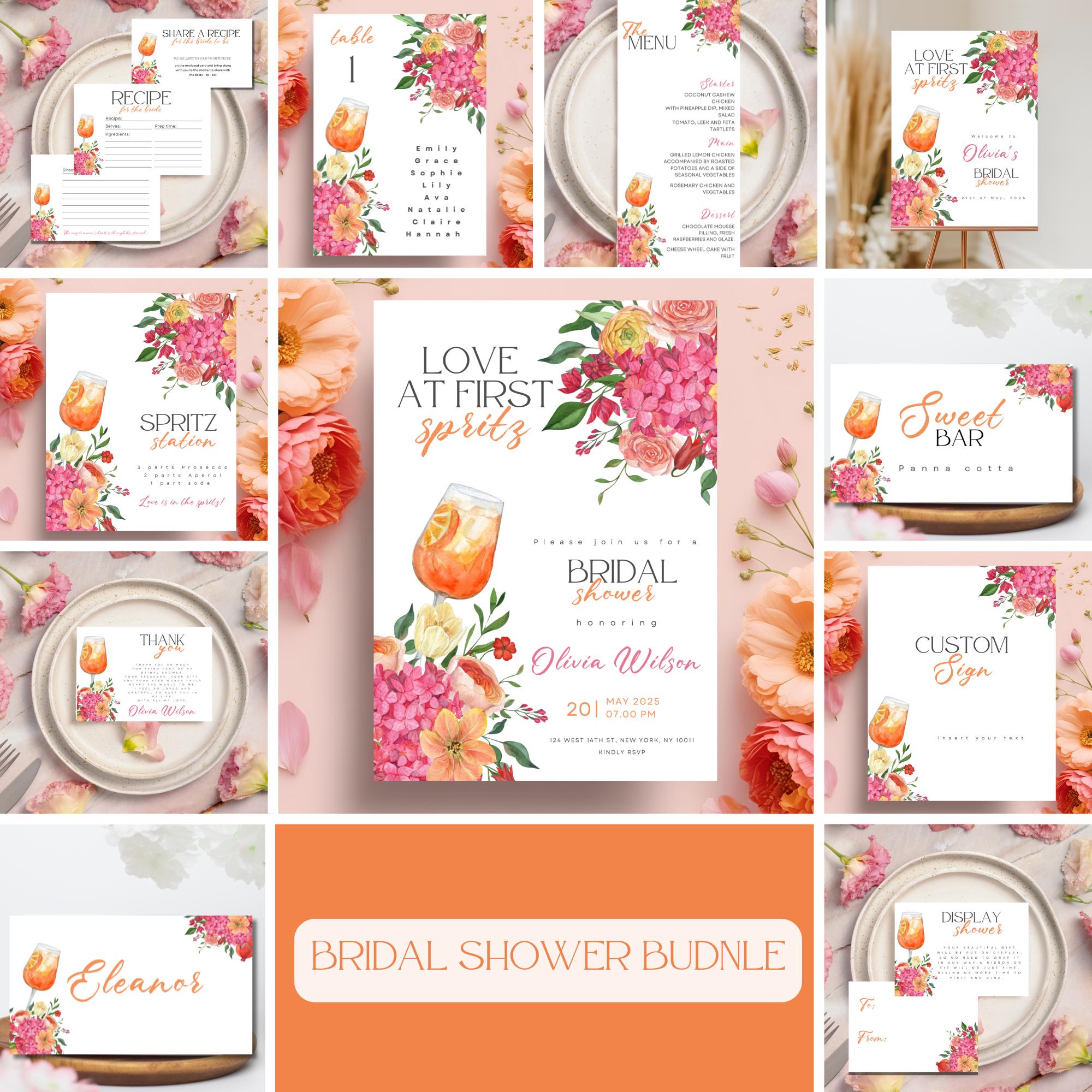 Love at First Spritz Bridal shower bundle, Editable Orange Citrus Bundle, Citrus Orange Party Decor, Printable citrus Floral Orange Aperol