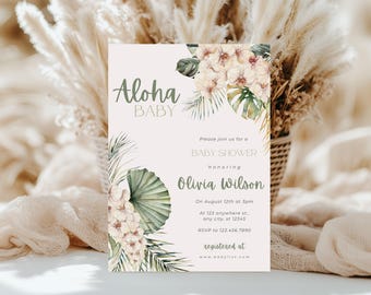 Aloha Baby Shower Invitation | Tropical Baby Shower Invite with Photo | Editable 5x7 Canva Template | Personalized Digital Invite