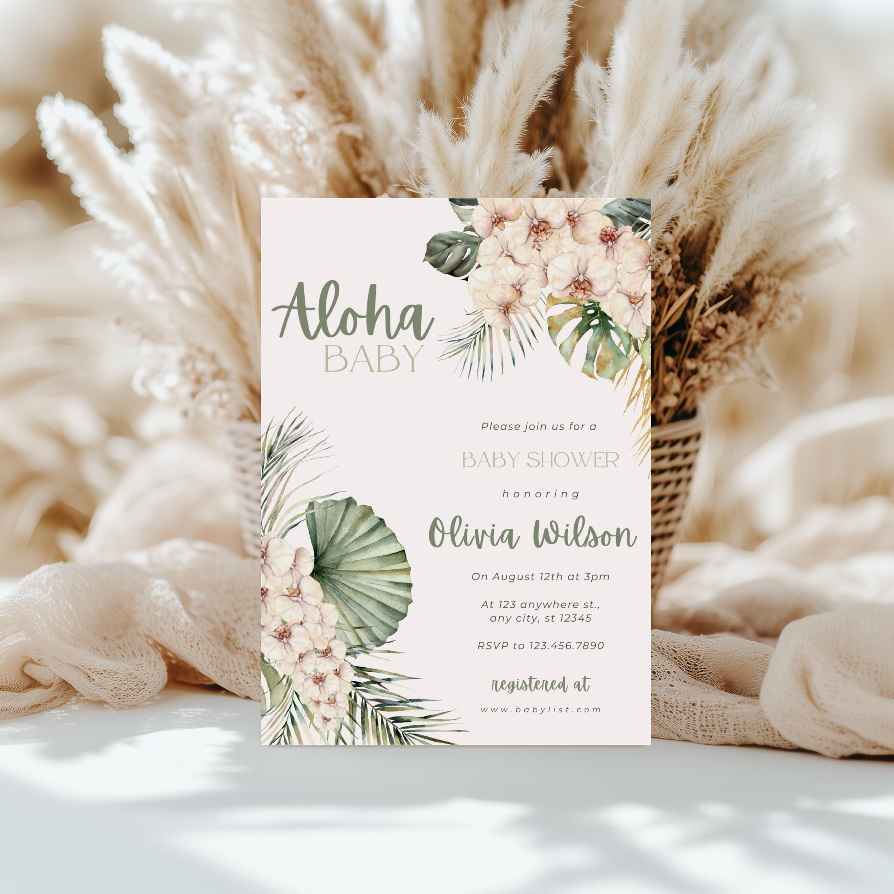 Aloha Baby Shower Invitation | Tropical Baby Shower Invite with Photo | Editable 5x7 Canva Template | Personalized Digital Invite