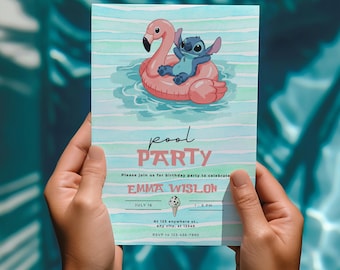Stitch Pool Party Birthday Invitation, Printable Birthday Pool Party Invitations, Digital Kids Party Invite, Birthday Girl Party Invite