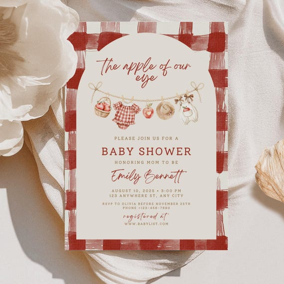 The Apple of Our Eye Baby Shower Invitation, Apple Orchard Baby Shower Evite, Fall Baby Shower Invite, Editable Canva Template