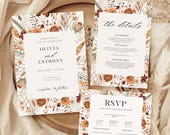 Fall Wedding Suite Template, Autumn Wedding Invitation Set with QR RSVP, Editable Wedding Suite, Details Card, RSVP Card, Canva Template