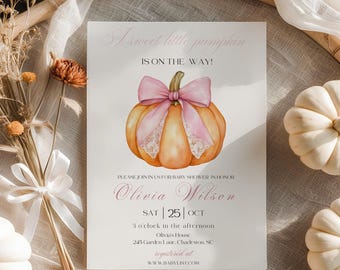 Little Pumpkin Baby Shower Invitation, Little Pumpkin is On the Way, Fall Baby Shower Invite, Baby Girl Baby Shower, Digital Download