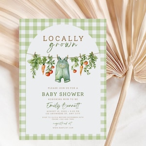 Editable Locally Grown Baby Shower Invitation, Farmers Market Baby Shower Invitation, Rustic Baby Shower, Digital download, Canva, Evite