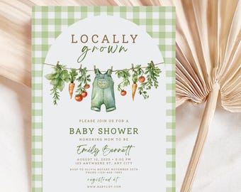 Editable Locally Grown Baby Shower Invitation, Farmers Market Baby Shower Invitation, Rustic Baby Shower, Digital download, Canva, Evite