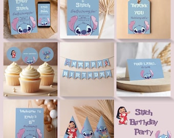 Stitch Birthday Invitation Template, Editable Stitch Birthday Party Bundle, Luau Invitation, Printable Birthday Party Bundle, Canva