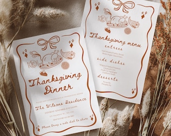 Editable Thanksgiving Invitation Template, Printable Friendsgiving Invitation, Thanksgiving menu, Thanksgiving decor, Digital Invitation