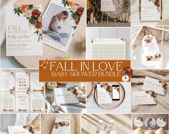 Babyparty-Set mit Kürbismotiven, Einladung zur Herbst-Babyparty mit Kürbismotiven, Spiele, Gastgeschenke, bearbeitbare Vorlage, Canva