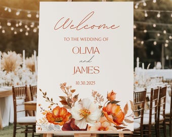 Fall Wildflower Wedding Welcome Sign Template, Floral Wedding Welcome Sign, Autumn Welcome Sign, Canva Template, Digital Download, WCT02