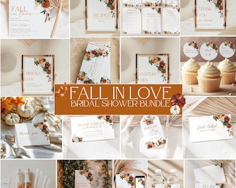 Fall in Love Bridal Shower Bundle, Fall Pumpkin Bridal Shower Invitation, Fall Bridal Shower, Bridal Shower Games & Favors, Canva, CT02