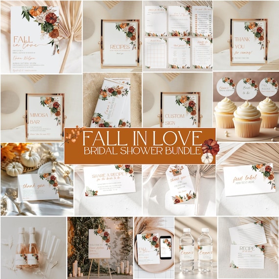 Fall In Love Bridal Shower Bundle, Pumpkin Bridal Shower Invitation, Fall Bridal Shower Games, Bridal Shower Template, Digital Download