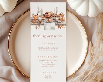 Thanksgiving Menu , Editable Friendsgiving Dinner Menu Template, Thanksgiving Decor, Fall Menu, Digital Download, Printable Menu Cards