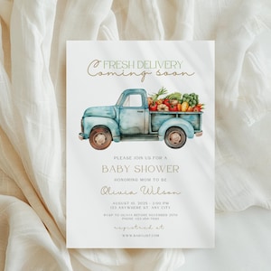Editable Locally Grown Baby Shower Invitation, Farmers Market Baby Shower Invitation, Rustic Baby Shower, Digital download, Canva, Evite