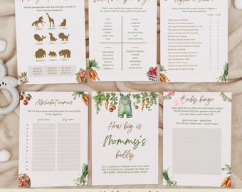 Locally Grown Baby Shower Games Bundle, Farmers Market Baby Shower Games, Editable Baby Shower Game, Canva Template, Digital Download