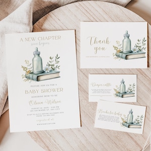 Storybook Baby Shower Invitation Bundle, A New Chapter Begins Baby Shower Invitation, Diaper Raffle, Books for Baby, Digital Download, Evite